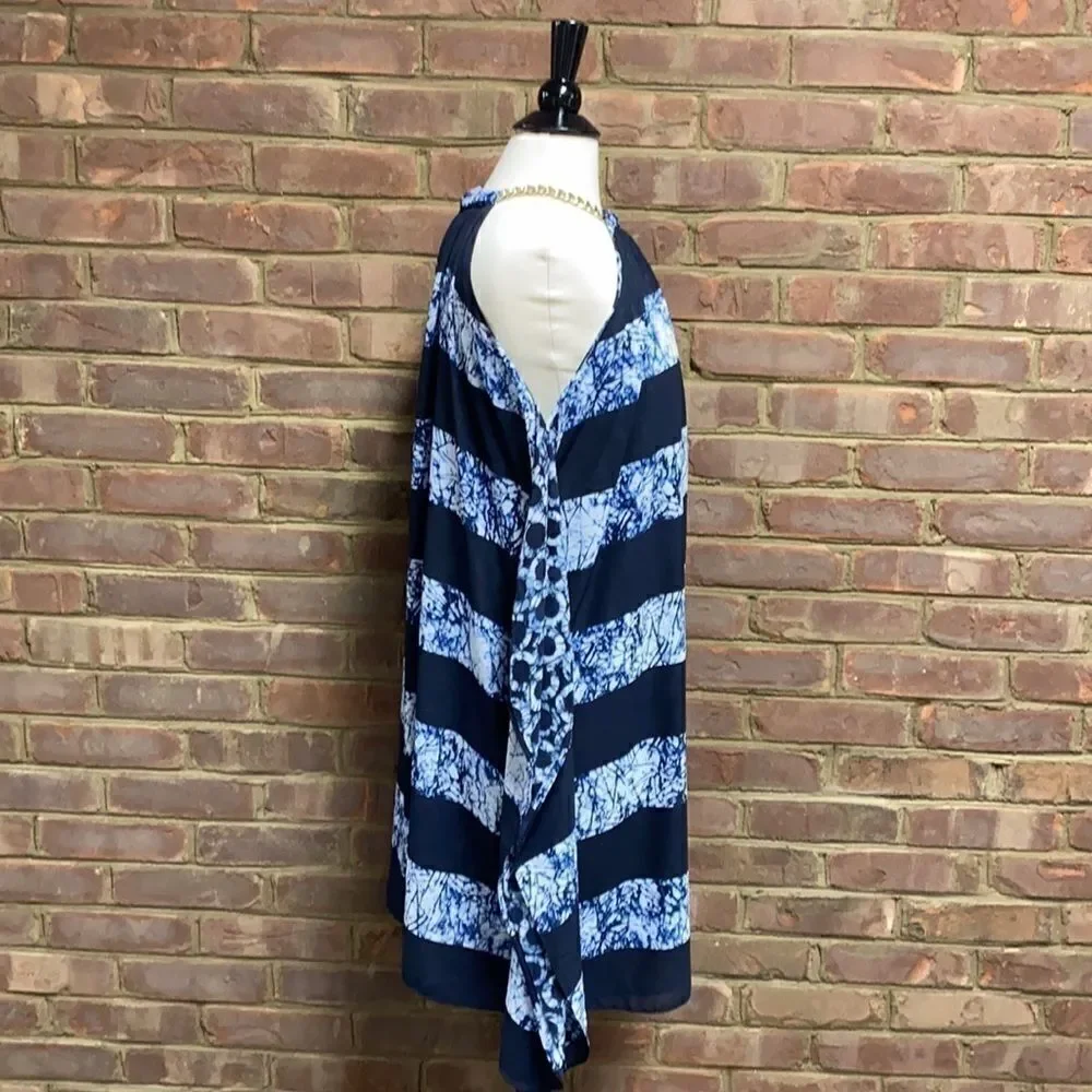 Michael Kors Navy Printed Flutter Halter Dress Size Small